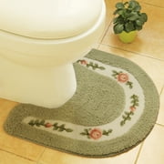 1PCS Non-Skid Floral Rose Bathroom Contour Rugs U-shape Toilet Rug - Green